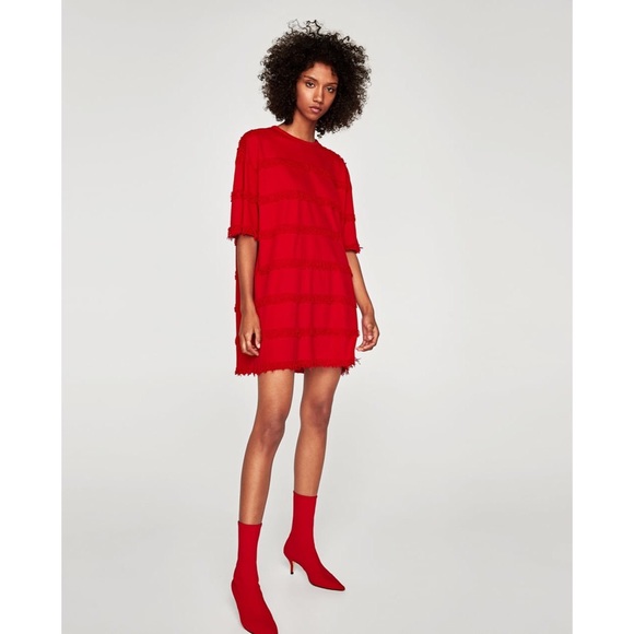 red oversized shirt dress